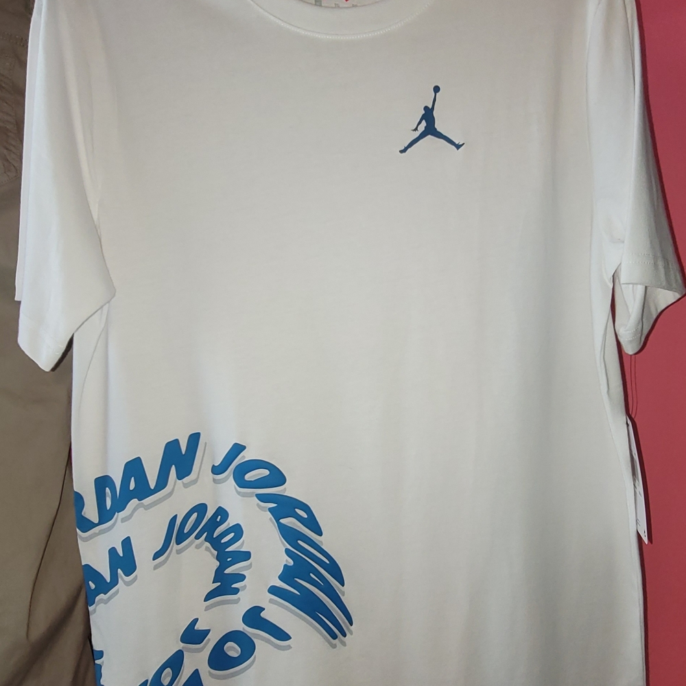 Jordan Men's White Tee with Blue Logo